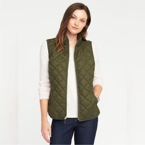 Old Navy Vest Olive Green Quilted Equestrian Preppy Fall Size Medium